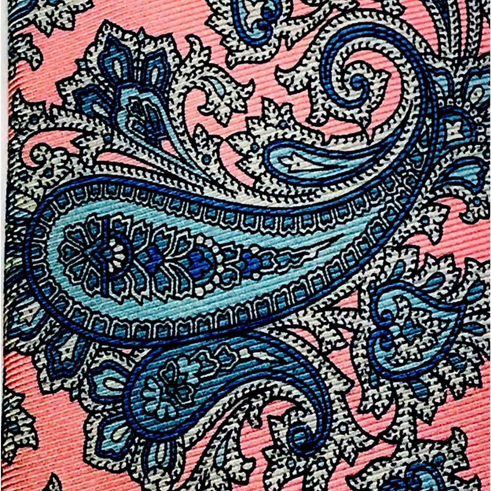 Strathmore Vtg Tie REPP Weave Paisley Pink Blue Italian Silk Preppy Summery